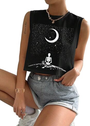 Remidoo Women's Casual Sleeveless Graphic Cropped Top Crewneck Tank Top Shirts in Saudi Arabia