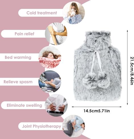 500 MLHot Water Bottle, Small Hot Water Bottle with Cover, Warm Water Bag with Luxury Cosy Faux Fur Cover 2-in-1 Water Bag for Cold & Hot Compress Mini Hot-Water Bag for Women Seniors (Black White) in Saudi Arabia