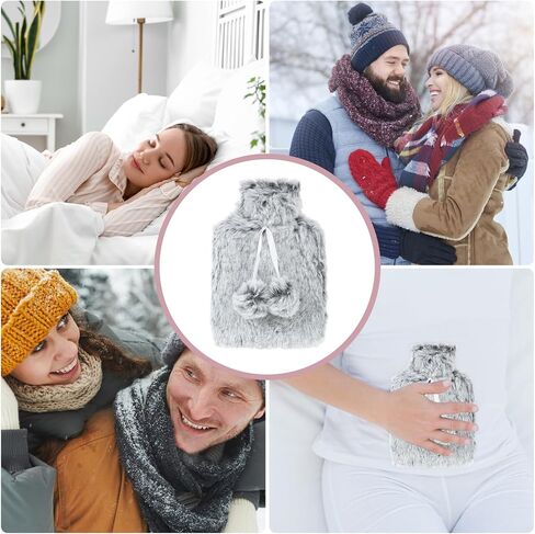 500 MLHot Water Bottle, Small Hot Water Bottle with Cover, Warm Water Bag with Luxury Cosy Faux Fur Cover 2-in-1 Water Bag for Cold & Hot Compress Mini Hot-Water Bag for Women Seniors (Black White) in Saudi Arabia
