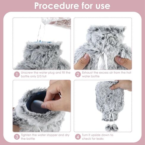 500 MLHot Water Bottle, Small Hot Water Bottle with Cover, Warm Water Bag with Luxury Cosy Faux Fur Cover 2-in-1 Water Bag for Cold & Hot Compress Mini Hot-Water Bag for Women Seniors (Black White) in Saudi Arabia