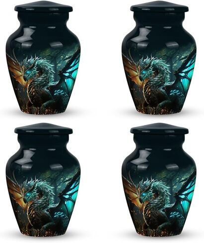 Dragon of Enchanted Woods - Combo of 1 Large Urn with Velvet Bag and 2 Small - Keepsake Cremation Urns for Human Ashes Adult Set of Large & Small Keepsake for Male & Female - Unique Urns, Black in Saudi Arabia