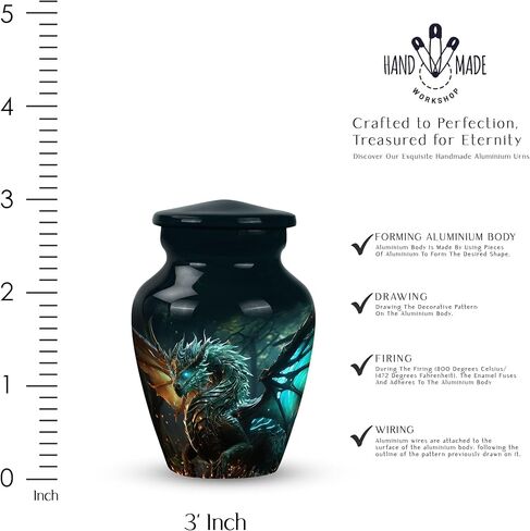 Dragon of Enchanted Woods - Combo of 1 Large Urn with Velvet Bag and 2 Small - Keepsake Cremation Urns for Human Ashes Adult Set of Large & Small Keepsake for Male & Female - Unique Urns, Black in Saudi Arabia