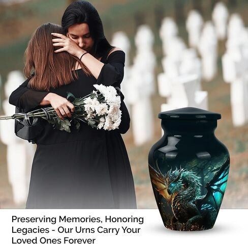 Dragon of Enchanted Woods - Combo of 1 Large Urn with Velvet Bag and 2 Small - Keepsake Cremation Urns for Human Ashes Adult Set of Large & Small Keepsake for Male & Female - Unique Urns, Black in Saudi Arabia