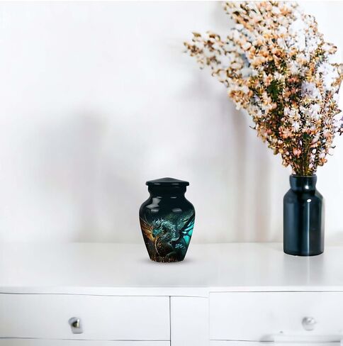 Dragon of Enchanted Woods - Combo of 1 Large Urn with Velvet Bag and 2 Small - Keepsake Cremation Urns for Human Ashes Adult Set of Large & Small Keepsake for Male & Female - Unique Urns, Black in Saudi Arabia