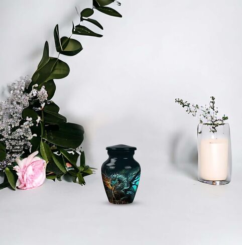 Dragon of Enchanted Woods - Combo of 1 Large Urn with Velvet Bag and 2 Small - Keepsake Cremation Urns for Human Ashes Adult Set of Large & Small Keepsake for Male & Female - Unique Urns, Black in Saudi Arabia