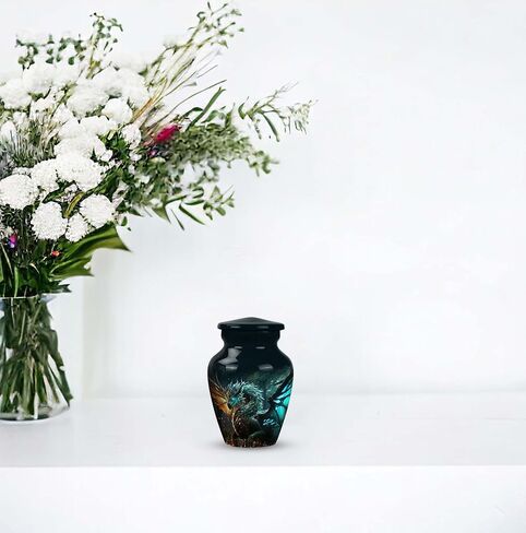 Dragon of Enchanted Woods - Combo of 1 Large Urn with Velvet Bag and 2 Small - Keepsake Cremation Urns for Human Ashes Adult Set of Large & Small Keepsake for Male & Female - Unique Urns, Black in Saudi Arabia