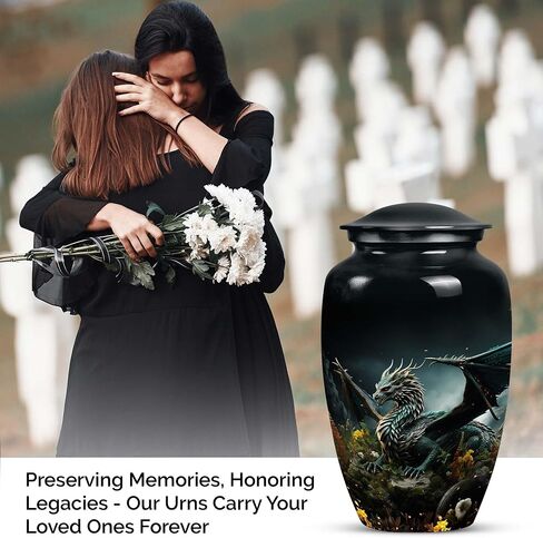Dragon of Enchanted Woods - Combo of 1 Large Urn with Velvet Bag and 2 Small - Keepsake Cremation Urns for Human Ashes Adult Set of Large & Small Keepsake for Male & Female - Unique Urns, Black in Saudi Arabia