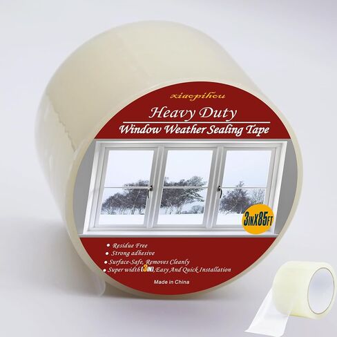 Transparent Window Weather Sealing Tape, 3-Inch x 85FT, Clear Window Draft Isolation Sealing Film Tape-Clear Draft Stopper Adhesive Tape for Doors, Windows and Shower Glass Gaps (3-Inch x85FT) in Saudi Arabia