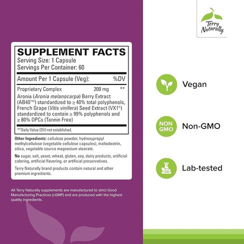 مركب تيري أرونيا بيري الطبيعي - مكمل دعم مضاد للأكسدة مع مستخلص بذور العنب - تركيبة مكملة غذائية لدعم وظيفة القلب الصحية - 60 كبسولة (60 وجبة) in Kuwait