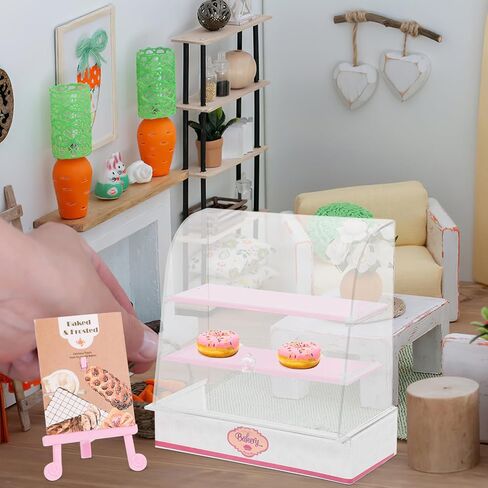 ibasenice Dollhouse Bakery Display Cabinet - Miniature Bakery Case Dollhouse Cake Bread Stand Display Cabinet 1:12 Scale Mini Food Display Cabinet Model with Sliding Door in Saudi Arabia