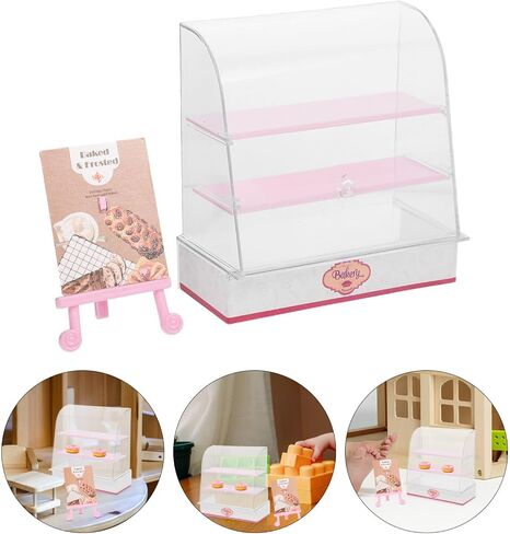 ibasenice Dollhouse Bakery Display Cabinet - Miniature Bakery Case Dollhouse Cake Bread Stand Display Cabinet 1:12 Scale Mini Food Display Cabinet Model with Sliding Door in Saudi Arabia