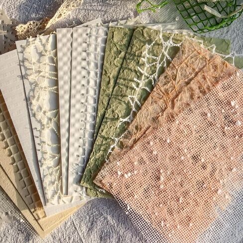 HEVSTIL 16Pcs Pcs Handmade Scrapbook Paper Craft Textured Paper Scrapbook Paper Textured Handmade Paper Mesh Fabric Mix Neutral Decorative Scrap Paper for Card Making Embossed DIY,4.2x5.8(Green) in Saudi Arabia