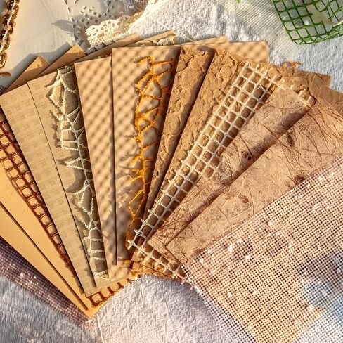 HEVSTIL 16Pcs Pcs Handmade Scrapbook Paper Craft Textured Paper Scrapbook Paper Textured Handmade Paper Mesh Fabric Mix Neutral Decorative Scrap Paper for Card Making Embossed DIY,4.2x5.8(Green) in Saudi Arabia