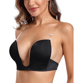 JOATEAY Women's Deep Plunge Low Cut Backless Wireless Bra with Convertible Clear Straps