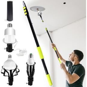 Light Bulb Changer for High Ceilings, 3 FT to 12 FT Aluminum Telescoping Light Bulb Changer, Broken Light Bulb Extractor with Basket and Suction Cup, Light Bulb Removal Tool for Indoor and Outdoor