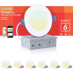 6Pack Smart RGB Recessed Light 6Inch,Ultra-Thin Canless LED Downlight,2.4GHz Wi-Fi Bluetooth Direct Connect,2700K-6500K,12W,1080LM,Work with App/Alexa/Google Assistant/Siri