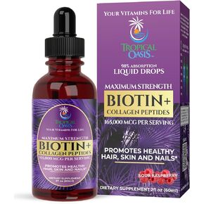 Tropical Oasis Liquid Beauty | Maximum Strength Hair Growth Serum | 1000mg Liquid Collagen for Women, 12,500mg Biotin + 22 Vitamins - Supports Healthy Hair, Skin & Nails - 98% Absorption, 32 Serv