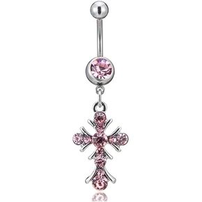 Rhinestone Cross Belly Button Ring Stainless Steel Dangle Belly Button Rings Crystal Belly Button Ring Cz Belly Piercing Jewelry for Women