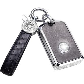 Compatible with Volvo Key Fob Cover with Keychain Leather Crystal 360 Degree Protection Key Shell Case for Volvo XC90, XC60, XC40, S60, S90, V60, V90, Polestar 1, Polestar 2 (Pink)