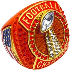 Discount Sports Rings, FOOTBALL CHAMPION RING — Player Award, assorted colors and gemstones (Orange)