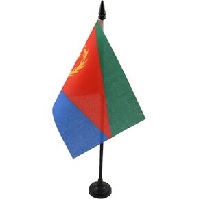 AZ FLAG Eritrea Table Flag 4'' x 6'' - Eritrean Desk Flag 15 x 10 cm - Black Plastic Stick and Base
