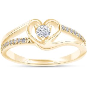 SAVEARTH DIAMONDS 18K Gold Plated Split Shank Heart Ring | Moissanite Diamond Promise Ring For Women | Heart Shape Jewelry Gift For Her (0.17 Ctw)