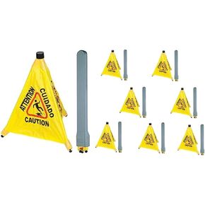 تحذير تجاري متعدد اللغات مقاس 20 بوصة، مخروط أمان منبثق للأرضيات الرطبة مع أنبوب تخزين | أصفر، تحذير - علامة تحذير للبيع بالتجزئة، البقالة، المكتب، السينما، المطاعم، مراكز التسوق | 8 عبوات in Kuwait