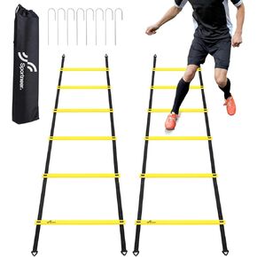 Sportneer Agility Ladder Speed Training Set - 12 Rungs 20ft Detachable Exercise Ladders in 2pcs (6 rungs each) with Ground Stakes for Soccer Football Footwork Training - Ladder with Carry Bag - Yellow
