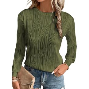Womens Crewneck Long Sleeve Shirts Loose Textured Tops Blouse Outfits