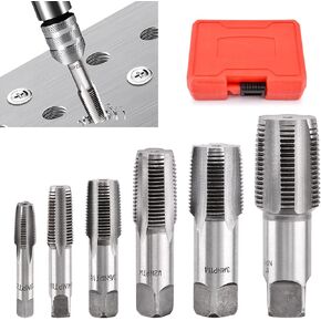 6pcs NPT Pipe Tap Set with Case, Carbon Steel NPT Tap Set for Clean Accurate Threads, 1'',3/4'',1/2'',3/8'',1/4'',1/8'' NPT Tap for Plumbers Mechanics DIY Thread Cutting Tool