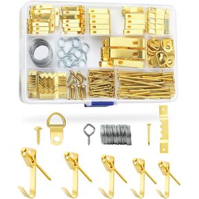 217PCS Picture Hanging Kit, 10lb, 20lb, 30lb, 40lb and 100lb Metal Instaframe Hanging Kit, Picture Hangers Hooks Hardware with Nails, Sawtooth, Wire, D Ring, Wall Hanging Kit for Art, Photo