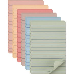 YISAN Lined Sticky Notes 4x6 Inch,6 Pads,Pastel Self-Stick Pad with Lines,55 Sheet/Pad for Office,71143