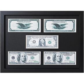 Multi Picture Frame,5 Dollar Bill Frame,Dollar Bill Holder,First Dollar Bill Picture Frame with Black Mator Holds10x14 Business License (No Mat),Tabletop/Hanging Easel Stand.