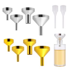 8 Small Metal Funnels, with 2 Mini Straws Mini Funnels Perfume, Essential Oil, Spray, Spices, Sand Paintings, Laboratory Bottles Small Liquid Qowder Dispensers (Silver, Gold)