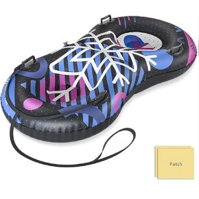 Snow Tube with Towable Leash, Airsfish 2 Seats Inflatable Snow Sled Heavy Duty Cover Wear-Resistant & Anti-Freeze Material Sledding Tubes for Winter Skating Sports