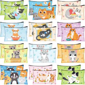24 Pcs Bulk Cartoon Zipper Pencil Case Pouch Cute Cartoon Animal Pen Bag Multipurpose Canvas Cosmetic Bag Pouches Organizer for Boy Girl Stationary Storage(Dog Style)