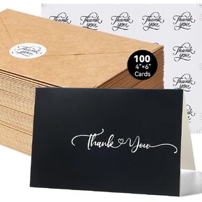 miikoul 100 Pieces Thank You Cards with Kraft Envelopes & Stickers 4x6 Inch Minimalistic Design Bulk Thank You Note for Graduation, Baby Shower, Wedding,Business, Doctor,Teachers