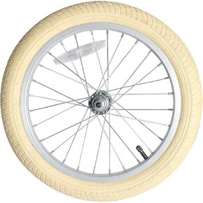 12 14 16 18 20 24 Inch Kids Bike Front Wheels, Replacement Rubber Bike Tire and Inner Tube Wear-Resistant Cruiser Bicycle Wheels, Black & White & Beige