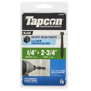 Tapcon 24389 1/4" X 2-3/4" HEX Head Black Screw Anchor 75CT