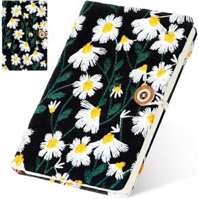 Daisy Journal Daisy Gifts for Women Embroidered Flower Journal Hardcover A6 Pocket Ruled Spiral Notebook Blank for Women Gifts Office and School Supplies(White)