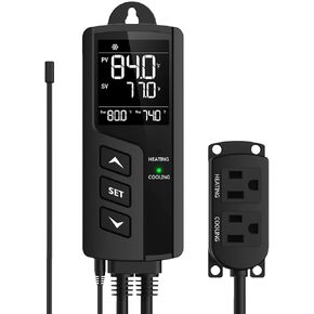 Digital Temperature Controller 2-Stage Outlet STC-1000 Thermostat Heating and Cooling Mode for Reptile Carboy Homebrew Fermenter,Greenhouse Terrarium 110V 10A