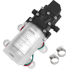 12V DC Fresh Water Pump with 2 Hose Clamp 12 Volt Diaphragm Pump Self Priming Sprayer Pump with Pressure Switch 4.5 L/Min 1.2 GPM 110 PSI Adjustable for RV Camper Marine Boat La Transparent color (1)