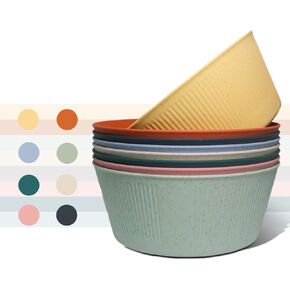 WANBY Plastic Bowls Set Large Salad Bowls Lightweight Unbreakable Dinner Bowls Set Dishwasher & Microwave Safe (8 Pack 54Oz)