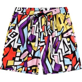 Men's Striped Print Drawstring Casual Summer Shorts with Pockets