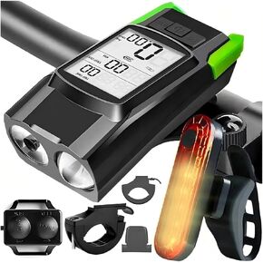 3-in-1Multi Functional Bike Light 800 lumens Nighttime Speedometer, Horn, Lights, Bike Light Speedometer, Waterproof Bike Headlight and taillight Set, Bike Accessories,Bike Speedometer