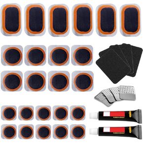 Bike Tire Repair Kits - Bycicle Inner Tube Puncture Patch Kit with 24PCS Vulcanizing Patches,Sandpaper,Metal Rasp,Portable Storage Box for Cycling, Motorcycle, BMX, ATVs, Inflatable Rubber