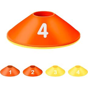 Fifizz 4 Pack Soccer Cones for Sports Training, Football, Soccer, Basketball, Coaching, Practice Equipment, 2 Yellow& 2 Orange，F002