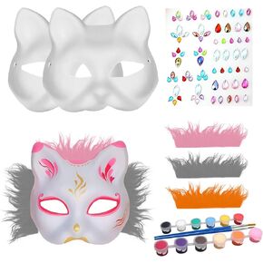 Therian Mask 3 pack,DIY Cat Mask Kit，White Cat Mask to Paint Halloween Mask