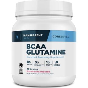 Transparent Labs BCAA Glutamine - 8000 Mg of BCAA Powder with L Glutamine for Post Workout Recovery, Muscle Growth, & Increased Endurance - 30 Servings, Strawberry Lemonade