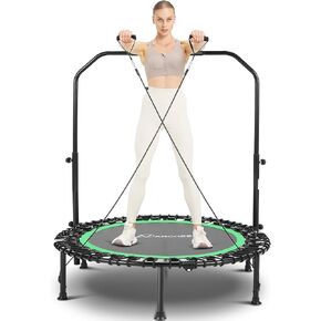 ANCHEER 40" Foldable Mini Trampoline,Max Load 450lbs/550lbs Indoor Trampoline,with 4 Level Adjustable Foam Handle and Resistance Bands,Adult Exercise Trampoline for Home, Garden, and Gym